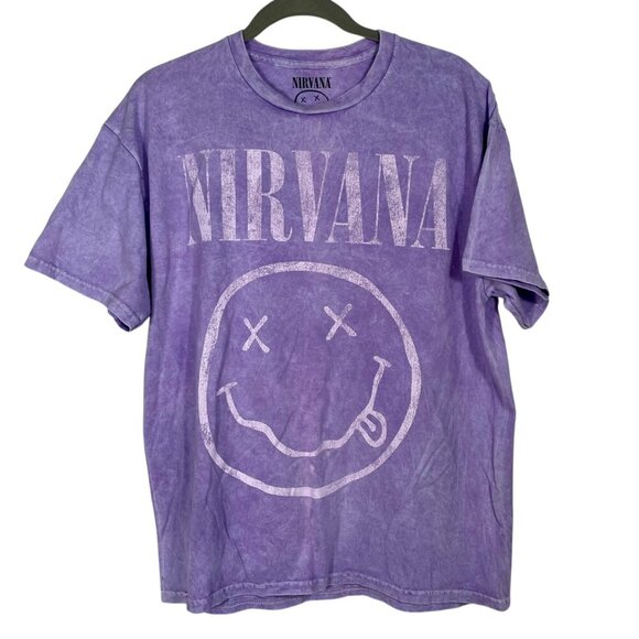 NWOT Nirvana Band Tee Purple Large 100% Cotton Licensed Merch Grunge Rock Smiley - Picture 10 of 10